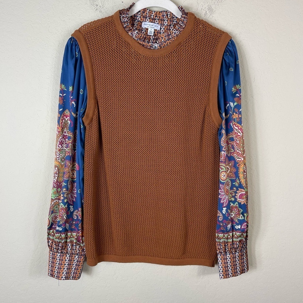 Current Air Knit Sweater Vest Satin Paisley Layered Top Size Small